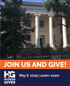 Facade of the Barrow Mansion
"Join us and give"
"Hudson Gives Logo"
"May 8, 2025 | 12am-12am"